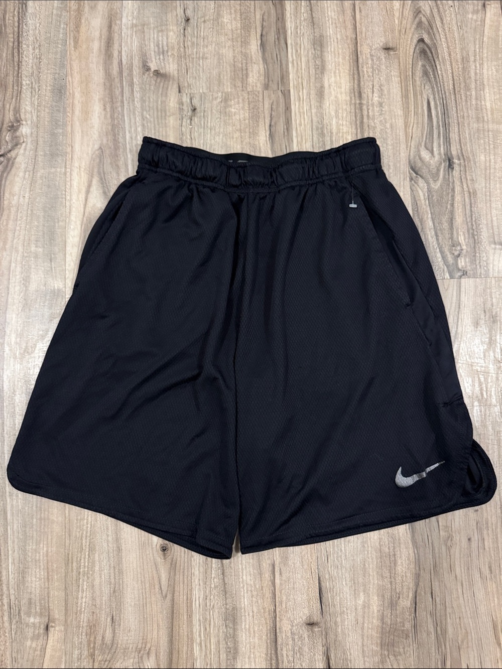 Nike Black Men's Athletic Mesh Shorts with Silver Swoosh